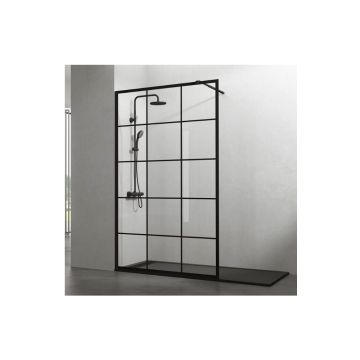 Vaste douchewand Vintage 110x195cm Transparantglas mat zwart raster