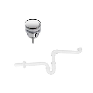 Ruimtebesparend sifon voor wastafel inclusief luxe click waste afvoerplug Clic-Clac 1¼" chroom