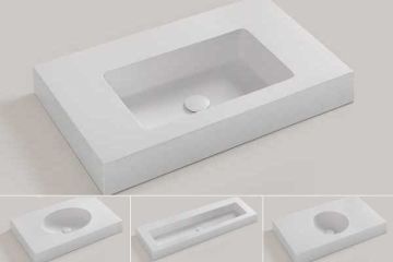 Vrijhangende Solid Surface wastafel op maat Celine - tot 51cm diep