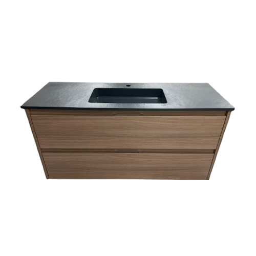 Badmeubel Kalipso 120cm Nogal met composiet wastafel antraciet