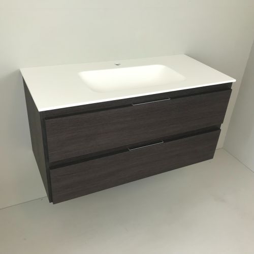 Badmeubel Wengé 100cm, wengé 'look' met Solid Surface wastafel