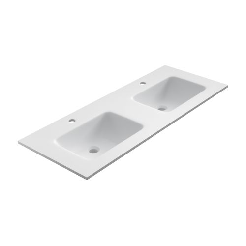 Solid Surface dubbele wastafel Florence 121x46cm mat wit
