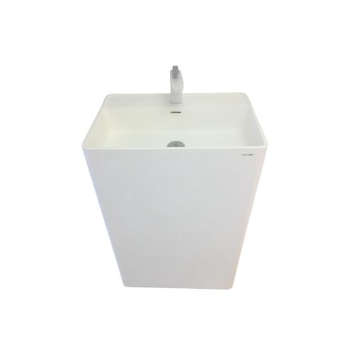 Vrijstaand Solid Surface wastafel Cube 60x42cm mat wit - met kraangat