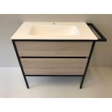 Badmeubelset 3-delig Eternal 90cm eiken - mat zwart met solid surface wastafel en handdoekrek
