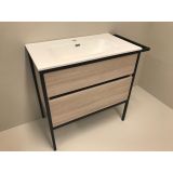 Badmeubelset 2-delig Eternal 90cm eiken - mat zwart, met keramische wastafel