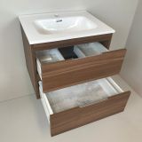 Badmeubel Nogal 60cm, noten 'look' met keramische wastafel