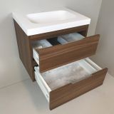 Badmeubel Nogal 60cm, noten 'look' met 5 cm composiet wastafel