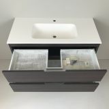 Badmeubel Wengé 100cm, wengé 'look' met Solid Surface wastafel